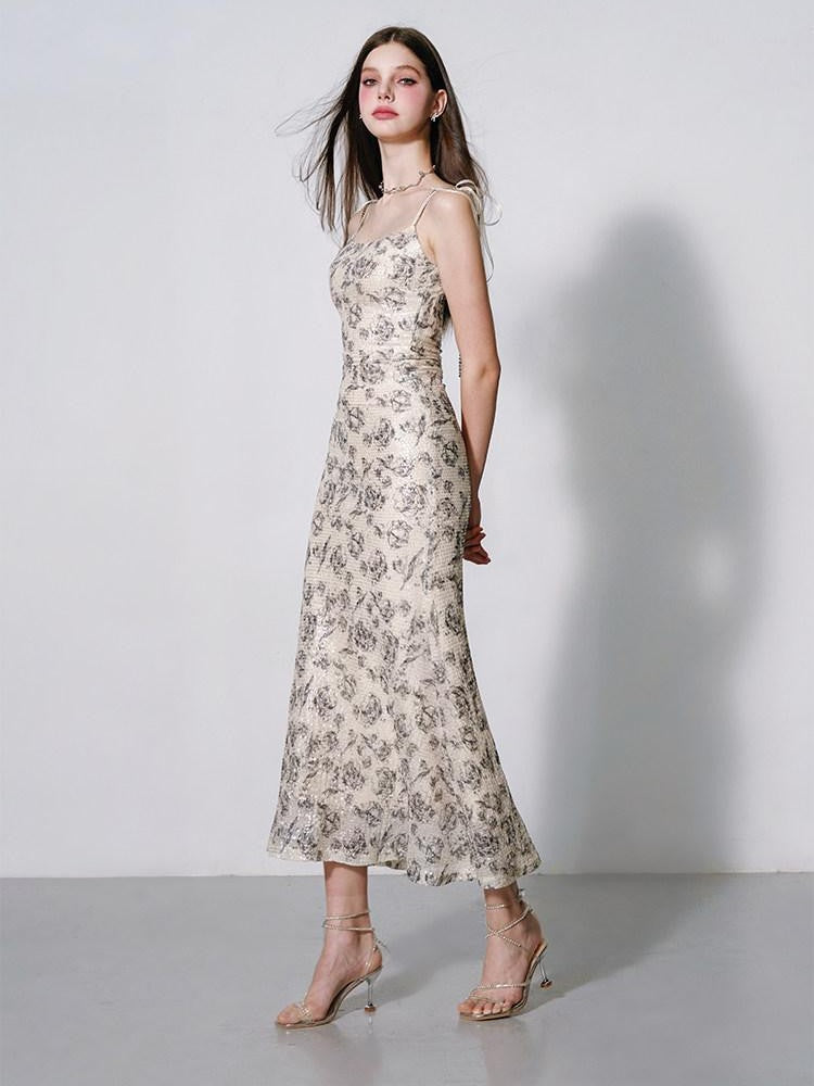 AFTADAWN Shimmering Sequin Print Spaghetti Strap Women&