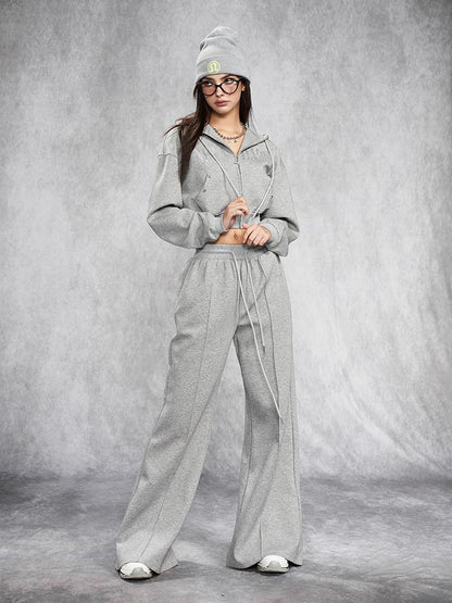 AFTADAWN Short Gray Distressed Studded Oversized Crop Hoodie Skirt Set