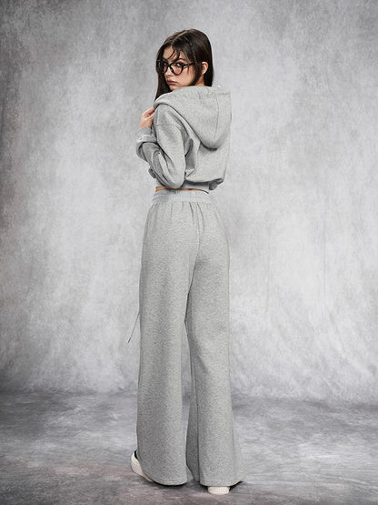 AFTADAWN Short Gray Distressed Studded Oversized Crop Hoodie Skirt Set