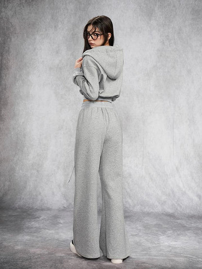 Short Gray Distressed Studded Oversized Crop Hoodie Skirt Set