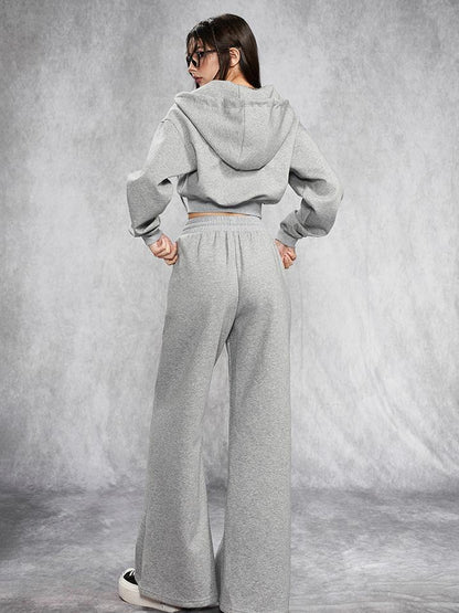 AFTADAWN Short Gray Distressed Studded Oversized Crop Hoodie Skirt Set