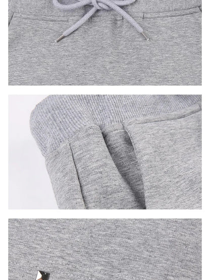 Short Gray Distressed Studded Oversized Crop Hoodie Skirt Set