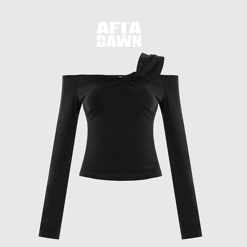 AFTADAWN_Side_Knot_Ruched_One_Shoulder_Spliced_Women&