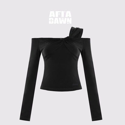 AFTADAWN_Side_Knot_Ruched_One_Shoulder_Spliced_Women&