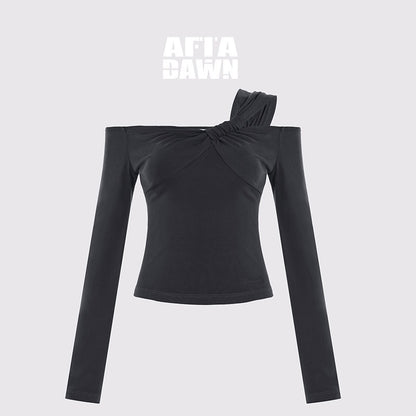 AFTADAWN_Side_Knot_Ruched_One_Shoulder_Spliced_Women&