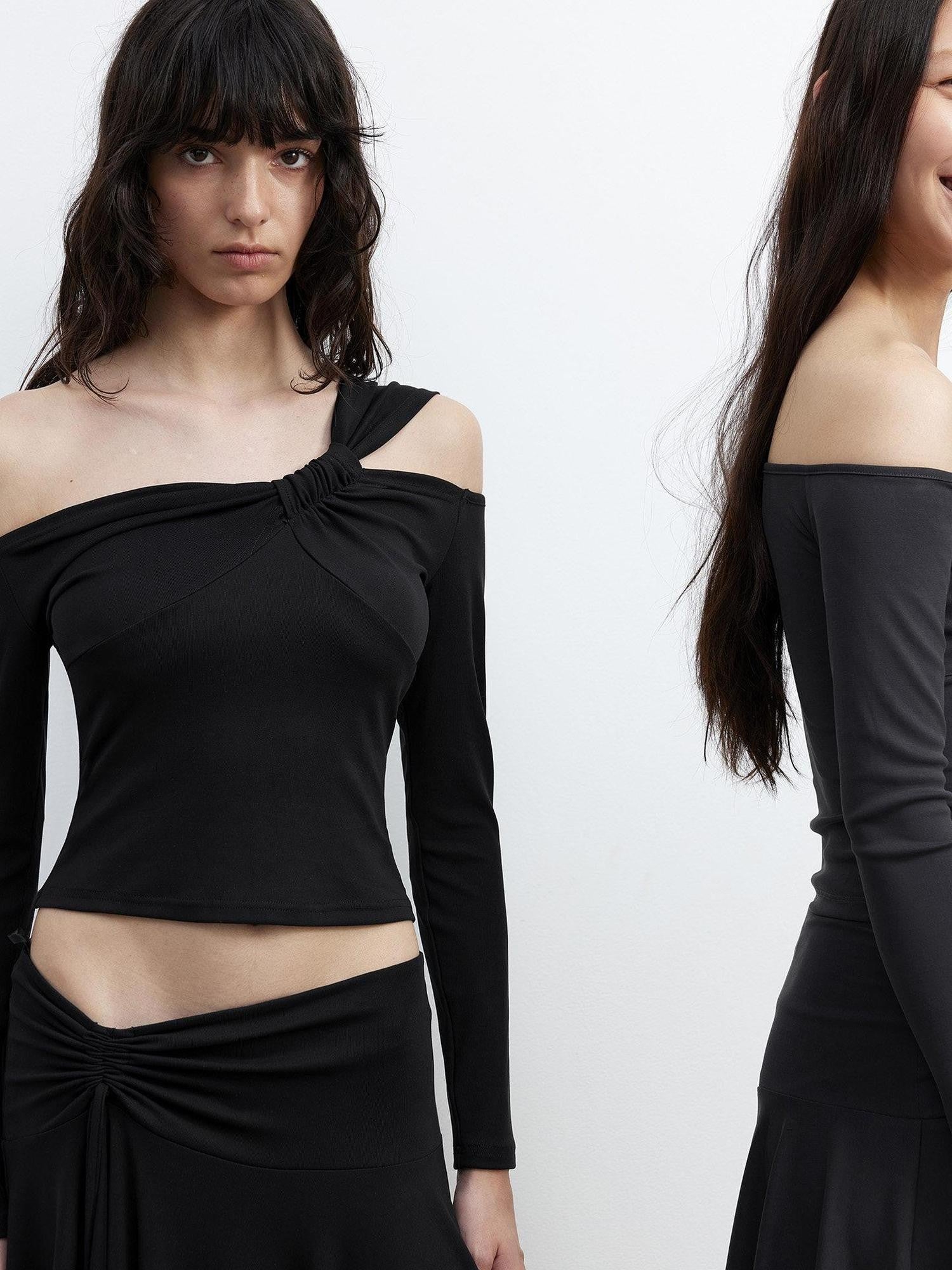 AFTADAWN Side Knot Ruched One Shoulder Spliced Women&
