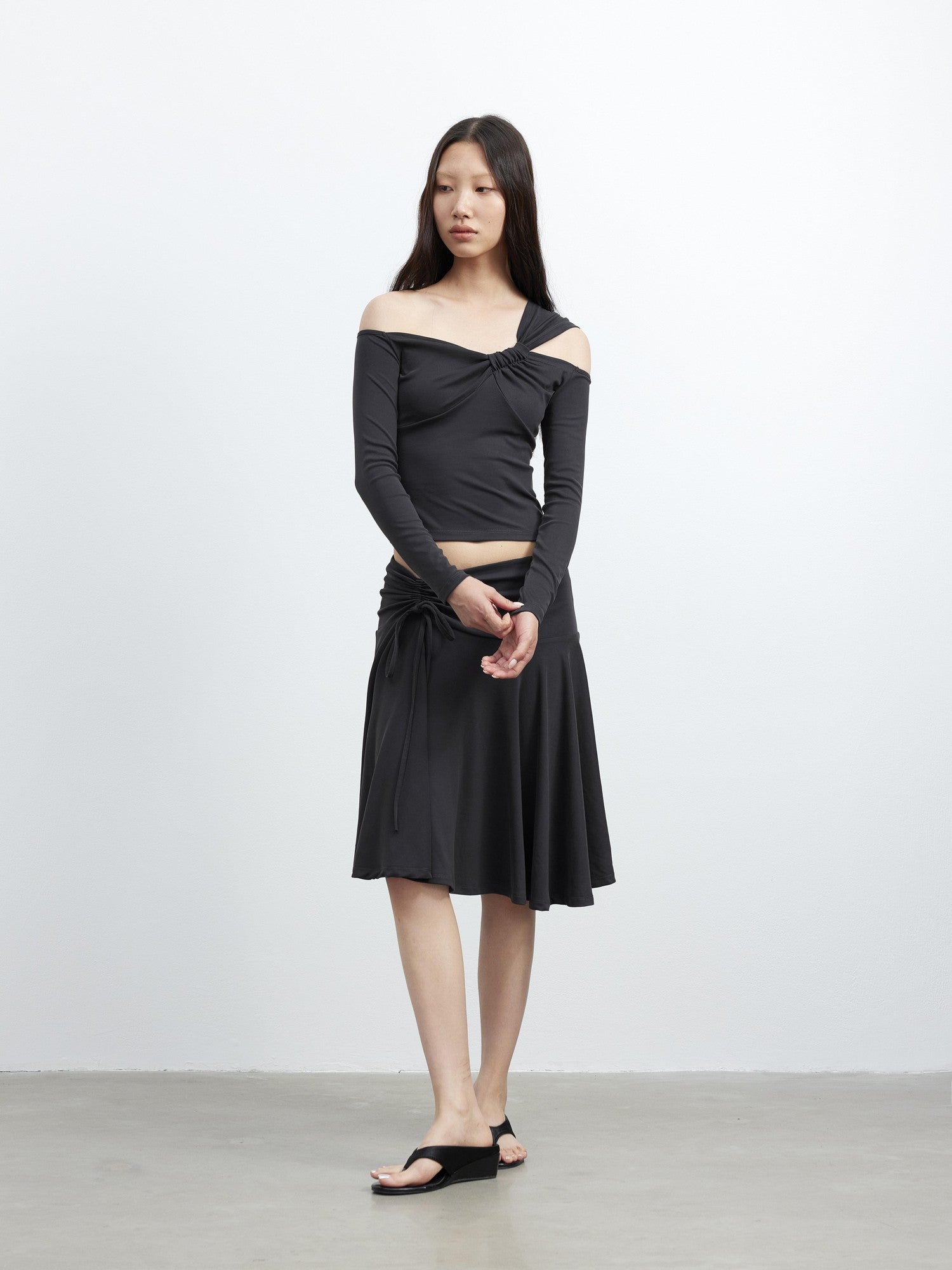 AFTADAWN Side Knot Ruched One Shoulder Spliced Women&