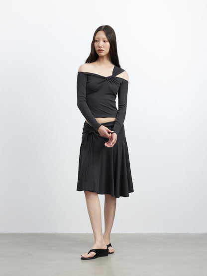 AFTADAWN Side Knot Ruched One Shoulder Spliced Women&