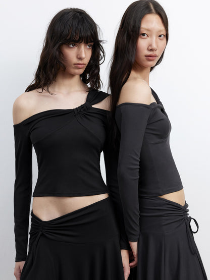 AFTADAWN Side Knot Ruched One Shoulder Spliced Women&