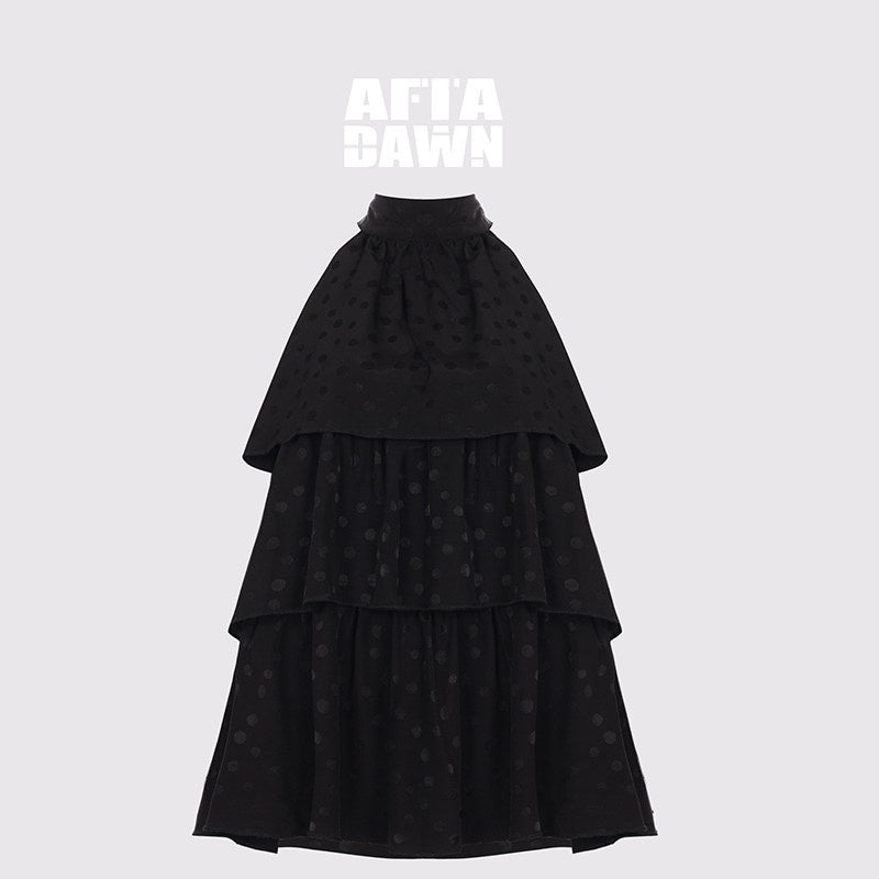 AFTADAWN_Silky_Satin_Polka_Dot_Layered_Ruffle_High_Neck_Women&