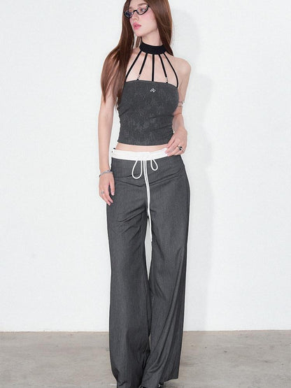AFTADAWN Silver Foil Embroidered Halter Slim Women&