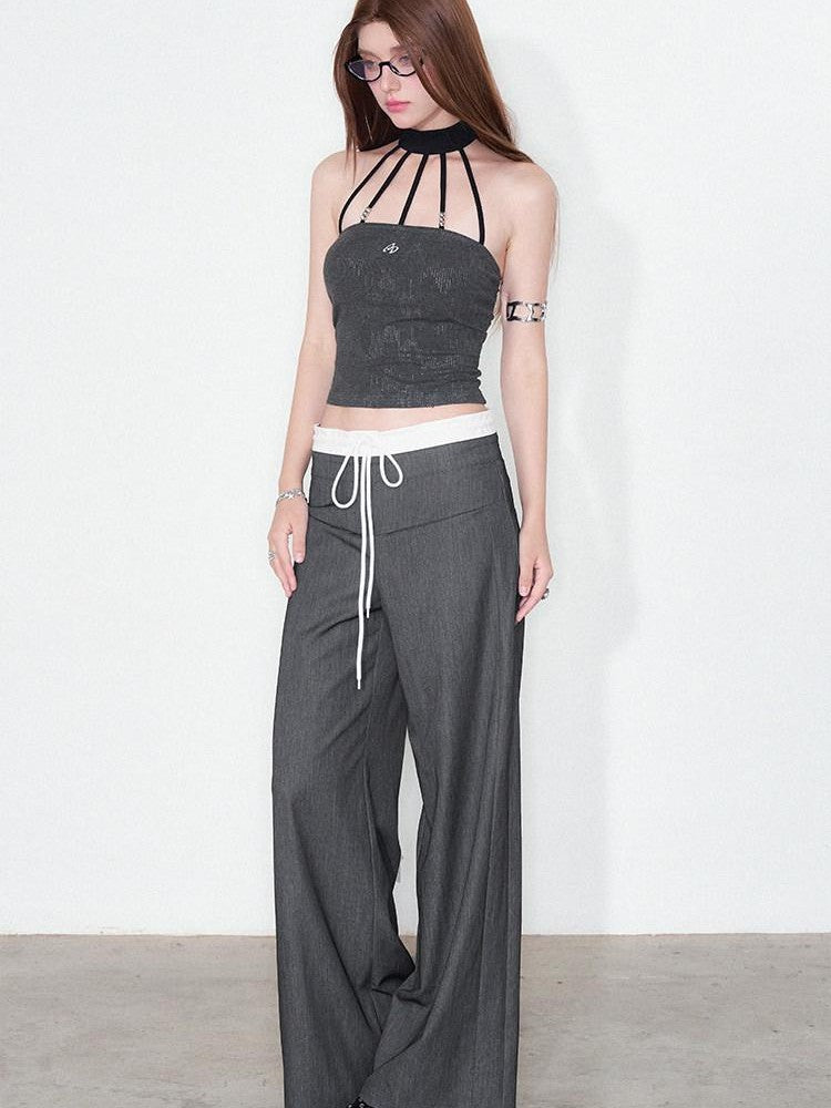 AFTADAWN Silver Foil Embroidered Halter Slim Women&