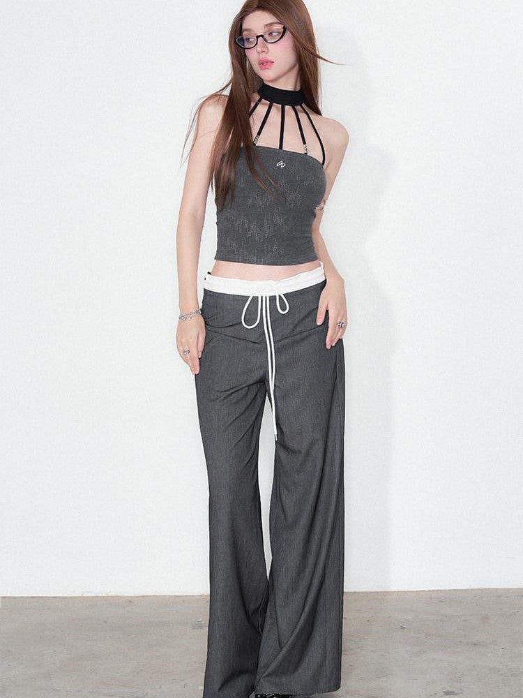 AFTADAWN Silver Foil Embroidered Halter Slim Women&