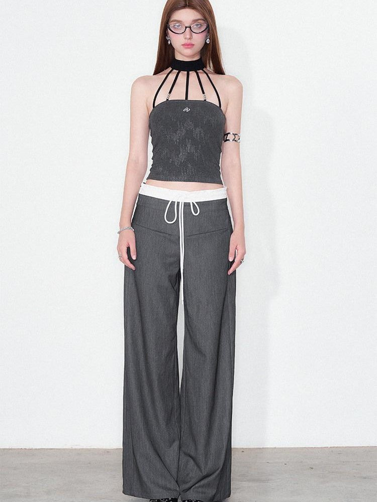 AFTADAWN Silver Foil Embroidered Halter Slim Women&