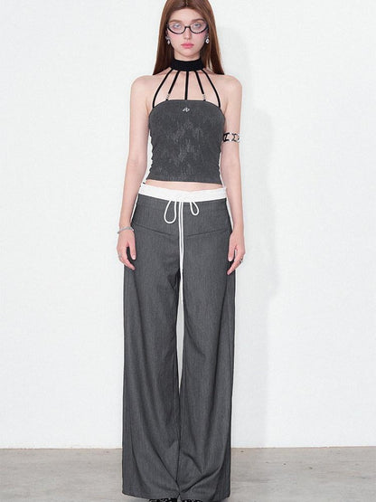AFTADAWN Silver Foil Embroidered Halter Slim Women&