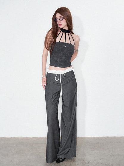 AFTADAWN Silver Foil Embroidered Halter Slim Women&