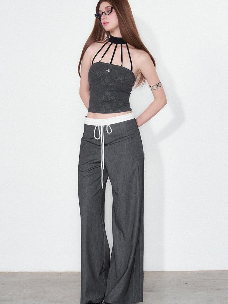 AFTADAWN Silver Foil Embroidered Halter Slim Women&