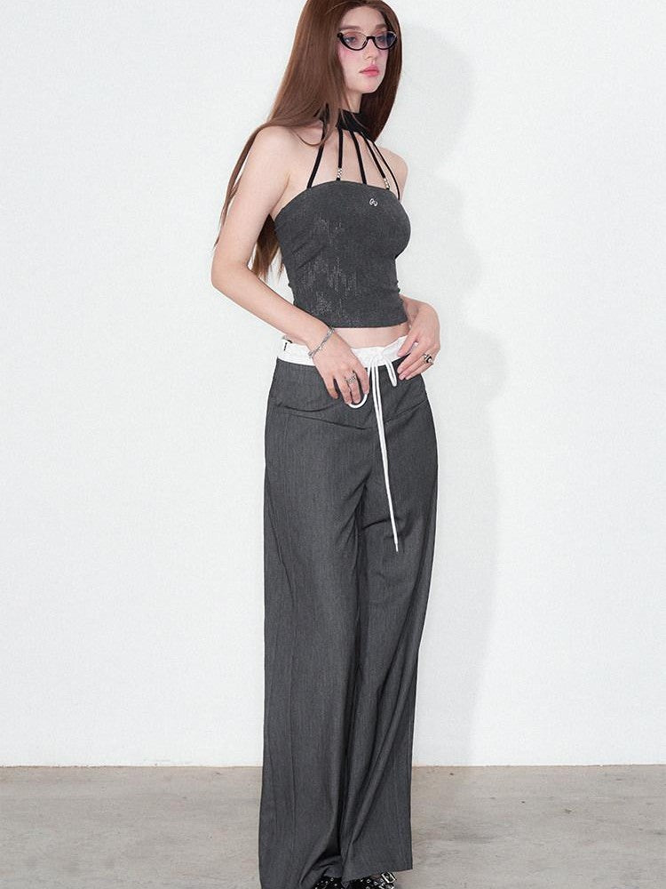 AFTADAWN Silver Foil Embroidered Halter Slim Women&