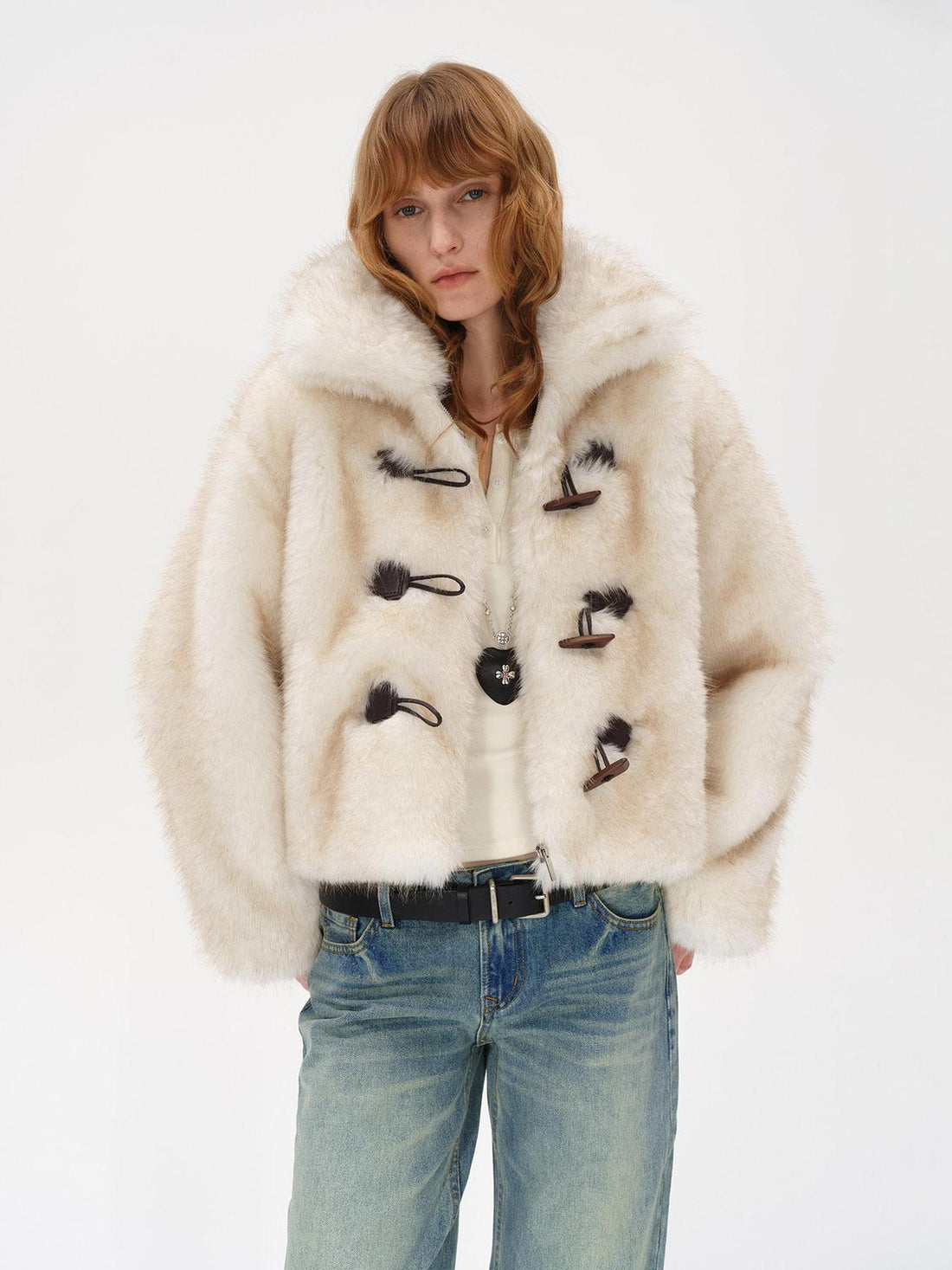 AFTADAWN Silver Fox Fur Collar Short Eco Friendly Coat