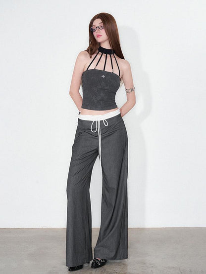 AFTADAWN Silver Neck Tank Top &amp; Wide Leg Trousers Set