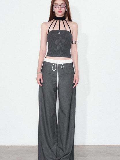 AFTADAWN Silver Neck Tank Top &amp; Wide Leg Trousers Set