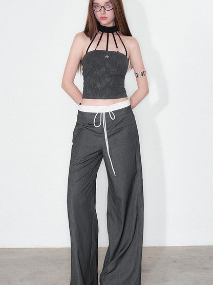 AFTADAWN Silver Neck Tank Top &amp; Wide Leg Trousers Set