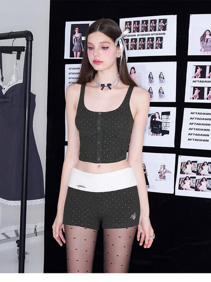 AFTADAWN Silver Polka Dot Knit Buttoned Women&