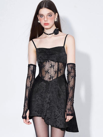 AFTADAWN Sleeved Gilded Lace Paneled Corset Slip Dress