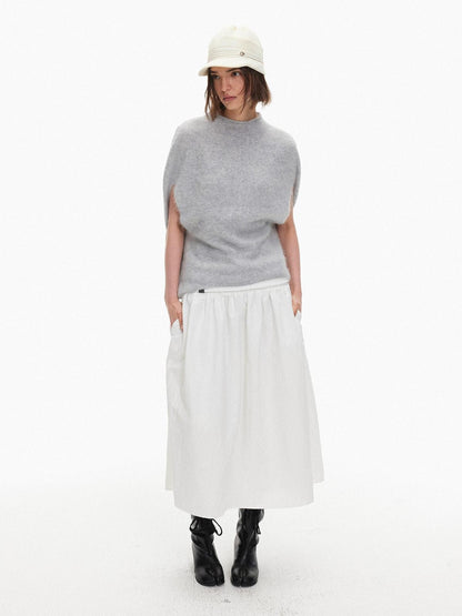 AFTADAWN Sleeveless Cape Mock Neck Wool Cashmere Women&