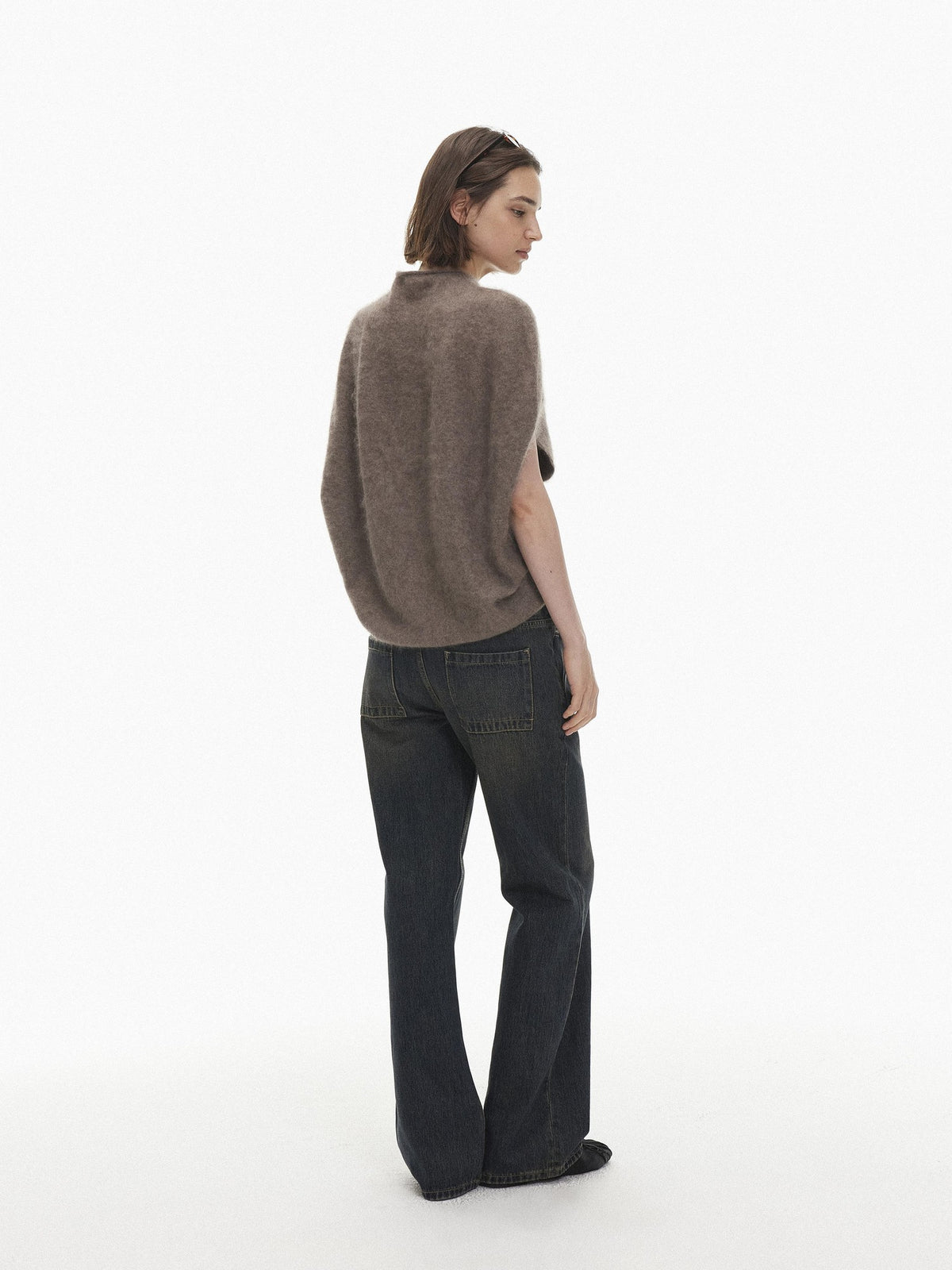AFTADAWN Sleeveless Cape Mock Neck Wool Cashmere Women&