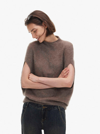 AFTADAWN Sleeveless Cape Mock Neck Wool Cashmere Women&