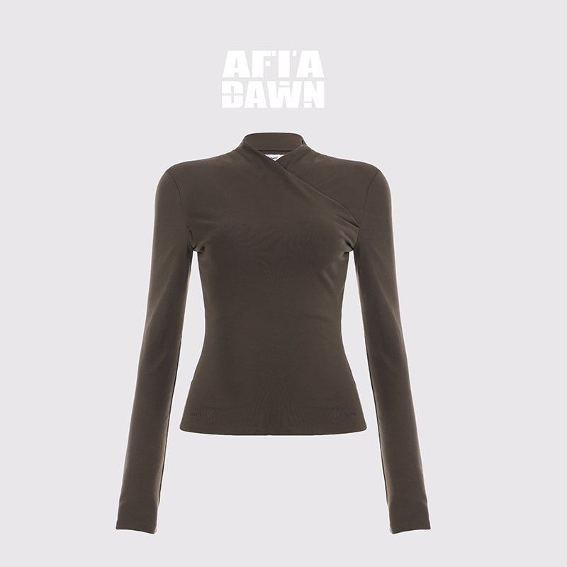 AFTADAWN_Slim_Fit_Asymmetric_Mock_Neck_Cotton_Women&