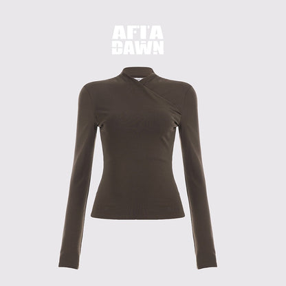 AFTADAWN_Slim_Fit_Asymmetric_Mock_Neck_Cotton_Women&