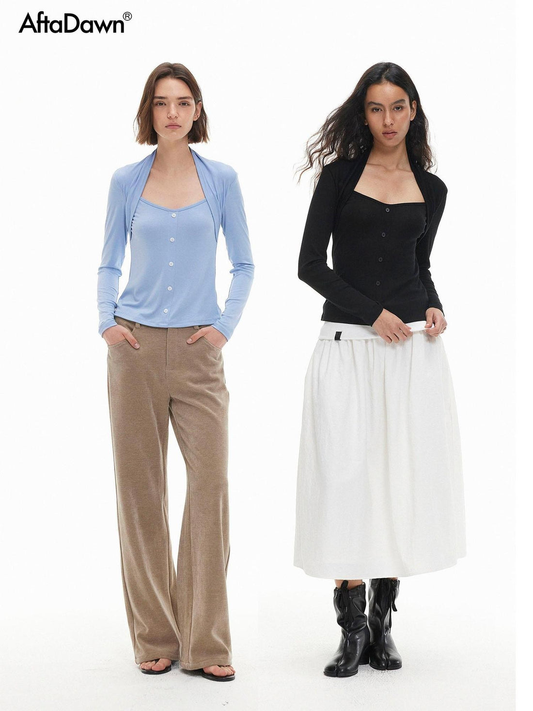 AFTADAWN Slim Fit Button Front Square Neck Tencel Women&