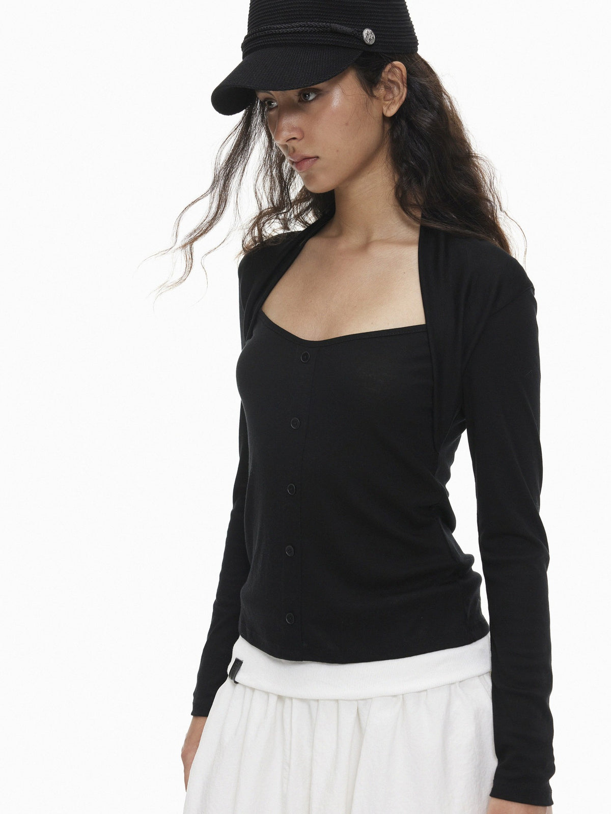 AFTADAWN Slim Fit Button Front Square Neck Tencel Women&