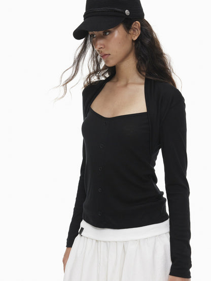 AFTADAWN Slim Fit Button Front Square Neck Tencel Women&