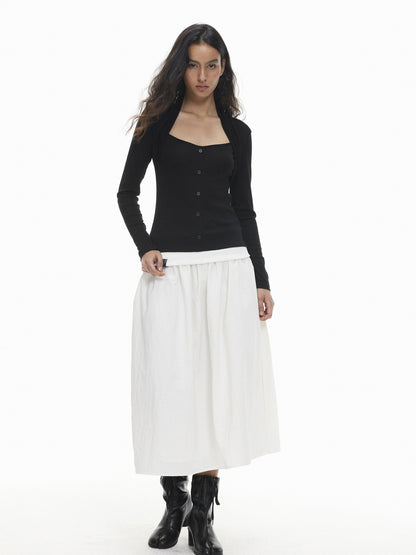 AFTADAWN Slim Fit Button Front Square Neck Tencel Women&