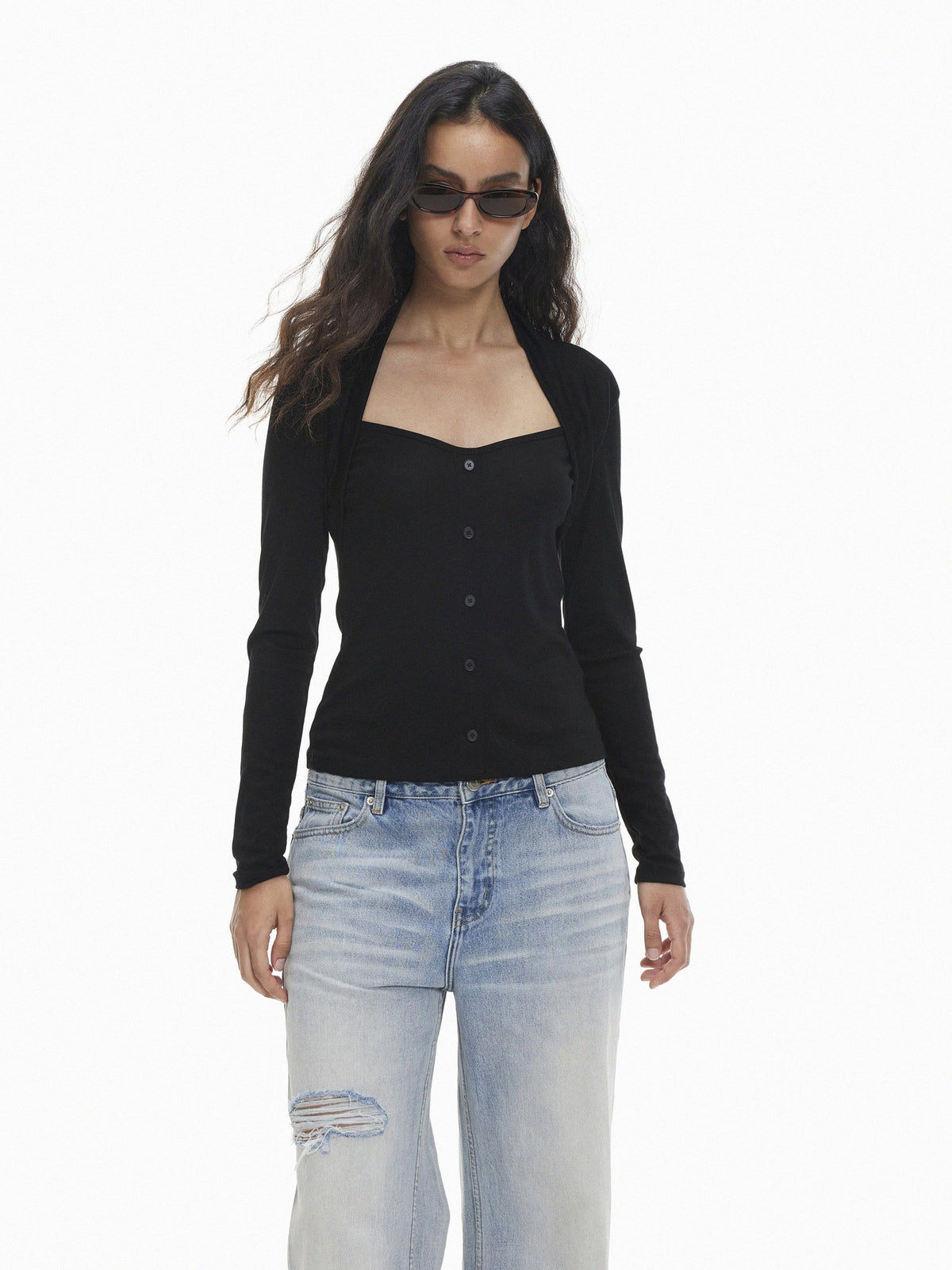 AFTADAWN Slim Fit Button Front Square Neck Tencel Women&