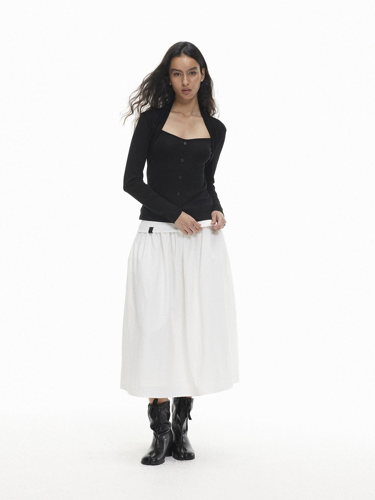 AFTADAWN Slim Fit Button Front Square Neck Tencel Women&