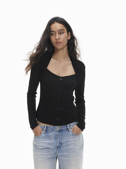 AFTADAWN Slim Fit Button Front Square Neck Tencel Women&