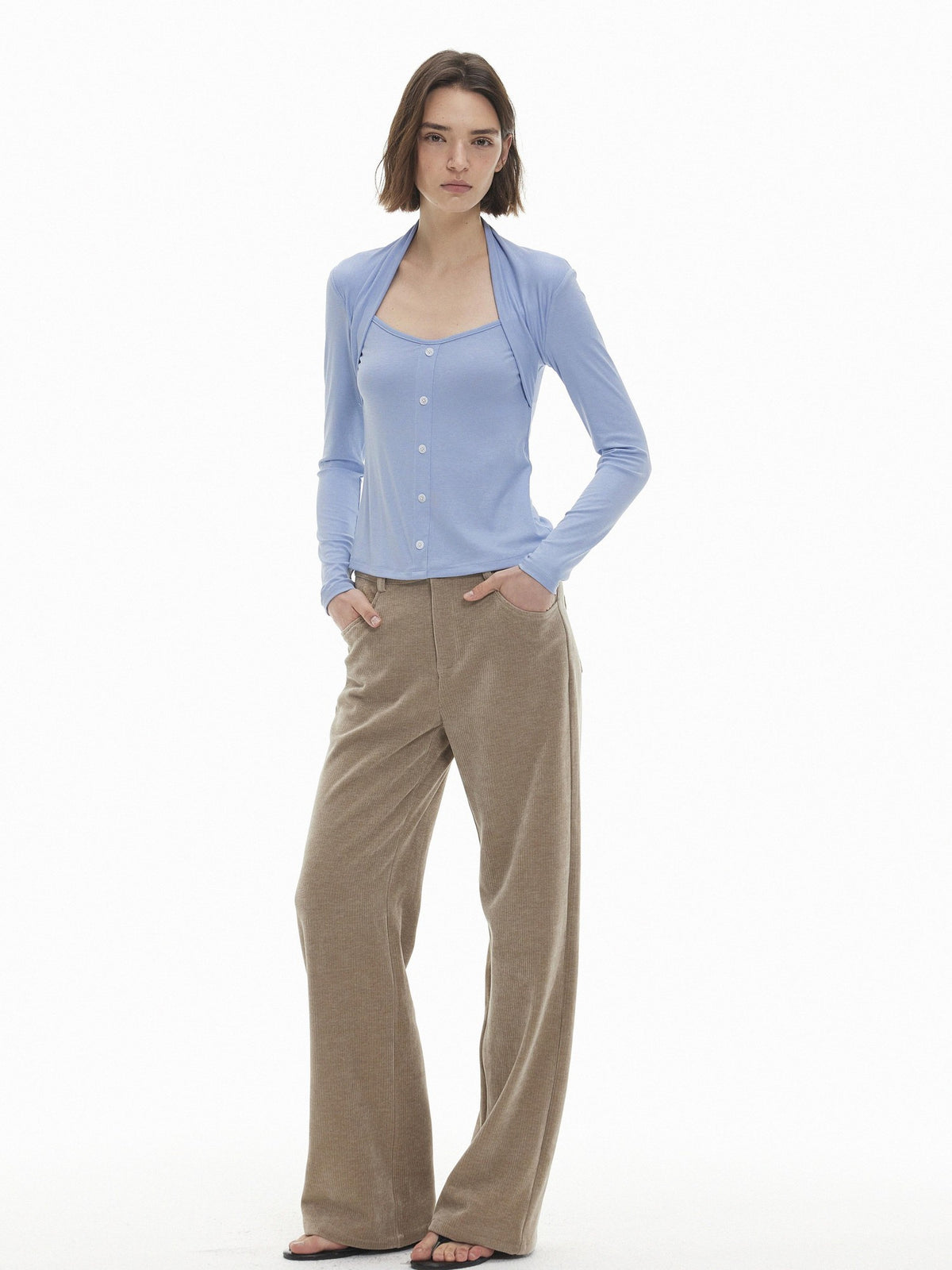 AFTADAWN Slim Fit Button Front Square Neck Tencel Women&
