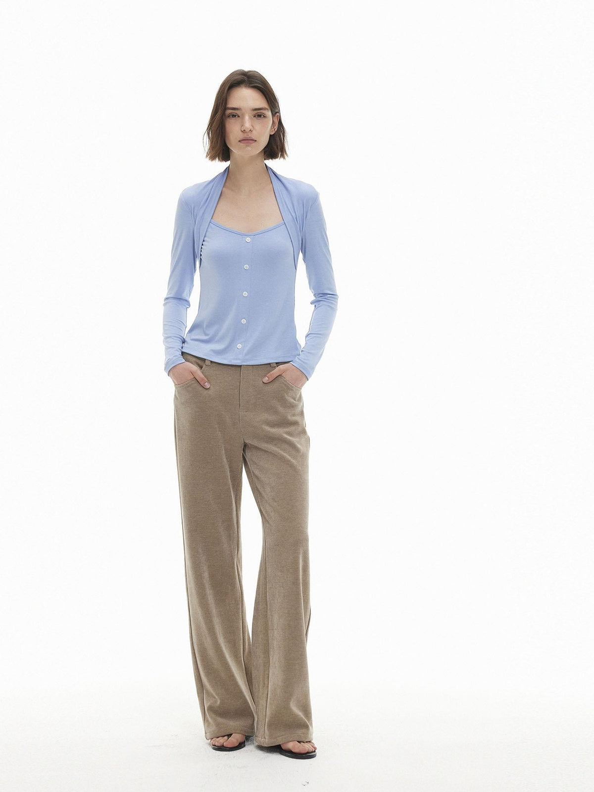 AFTADAWN Slim Fit Button Front Square Neck Tencel Women&