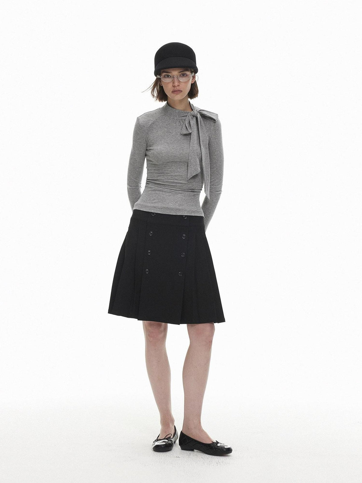AFTADAWN Slim Fit Lace Up Mock Neck Lyocell Wool Women&