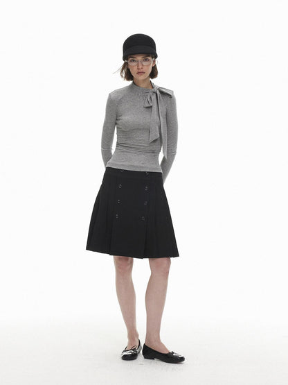 AFTADAWN Slim Fit Lace Up Mock Neck Lyocell Wool Women&