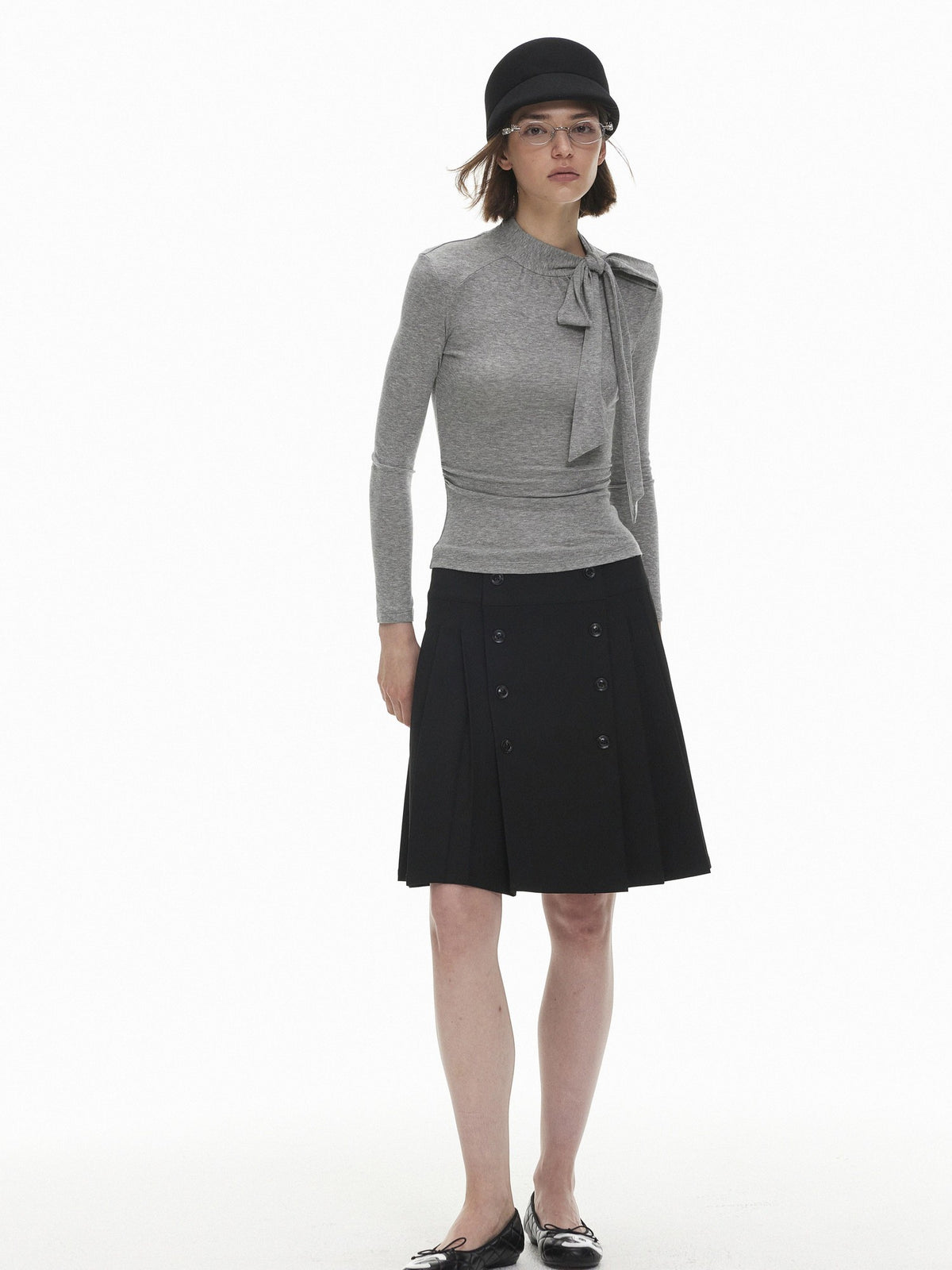 AFTADAWN Slim Fit Lace Up Mock Neck Lyocell Wool Women&