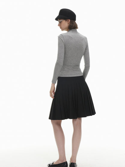 AFTADAWN Slim Fit Lace Up Mock Neck Lyocell Wool Women&