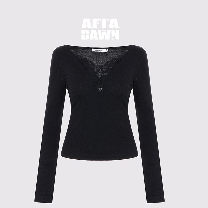 AFTADAWN_Slim_Lace_Spliced_V-neck_Women&