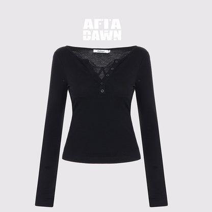 AFTADAWN_Slim_Lace_Spliced_V-neck_Women&