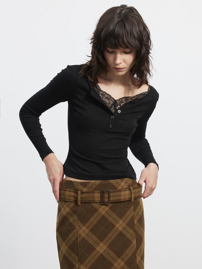 AFTADAWN Slim Lace Spliced V-neck Women&