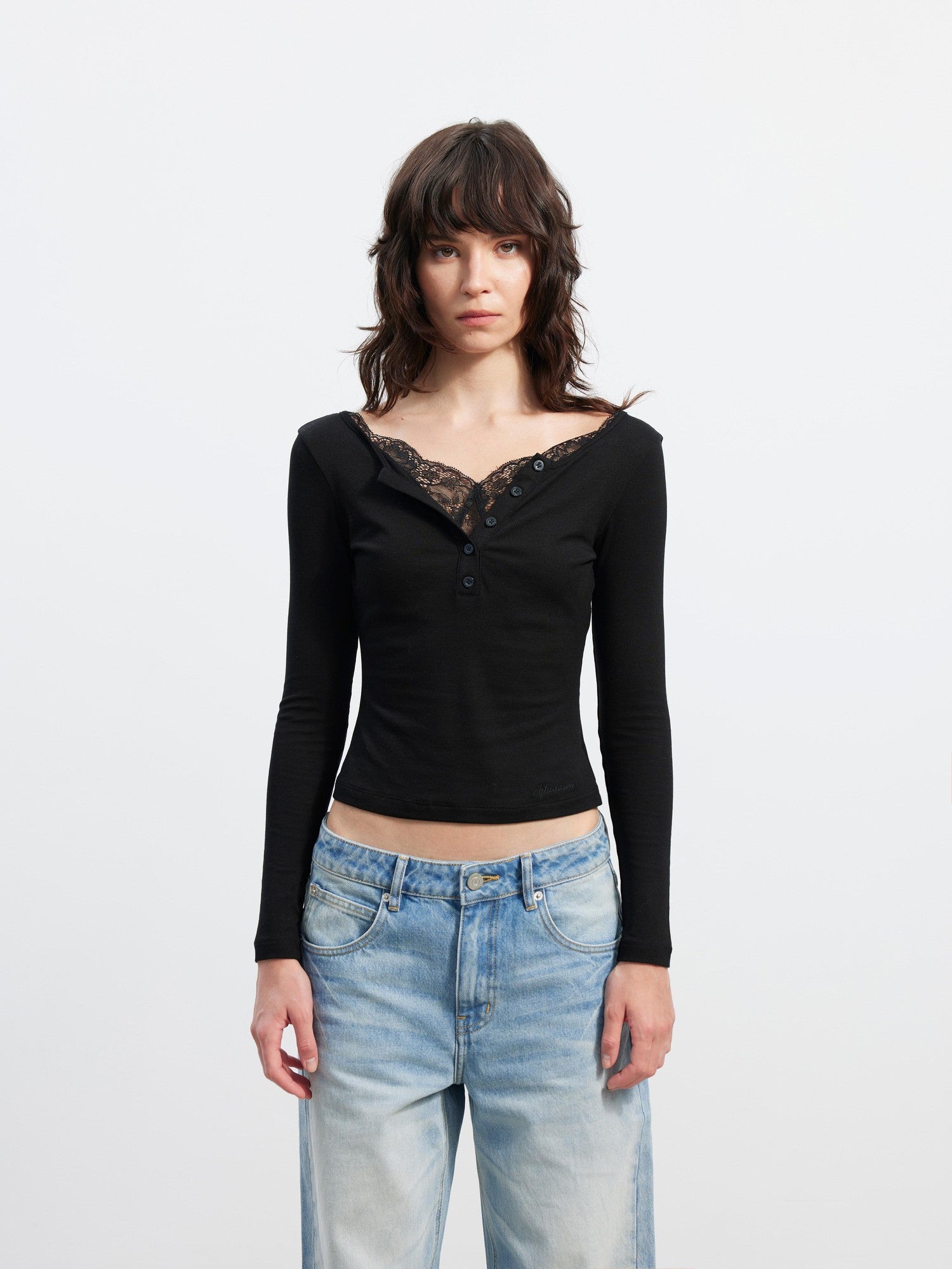 AFTADAWN Slim Lace Spliced V-neck Women&